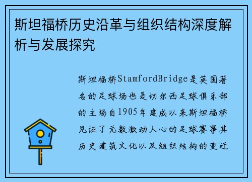 斯坦福桥历史沿革与组织结构深度解析与发展探究 斯坦福桥历史沿革与组织结构深度解析与发展探究